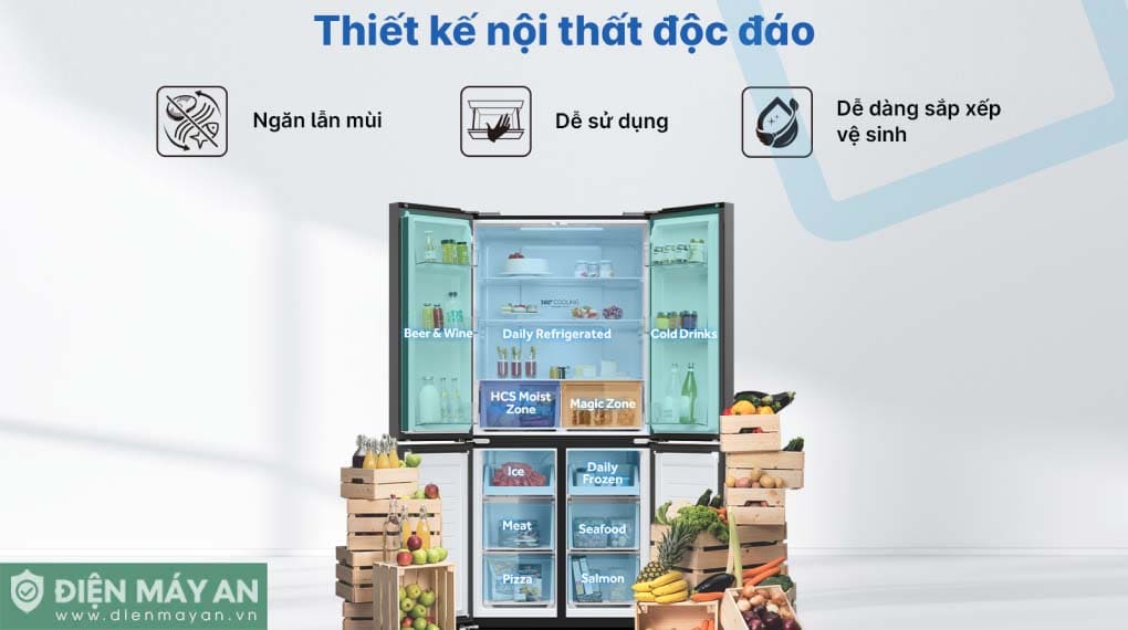 Tủ lạnh Aqua Inverter 469 lít Multi Door AQR-M536XA(GB)