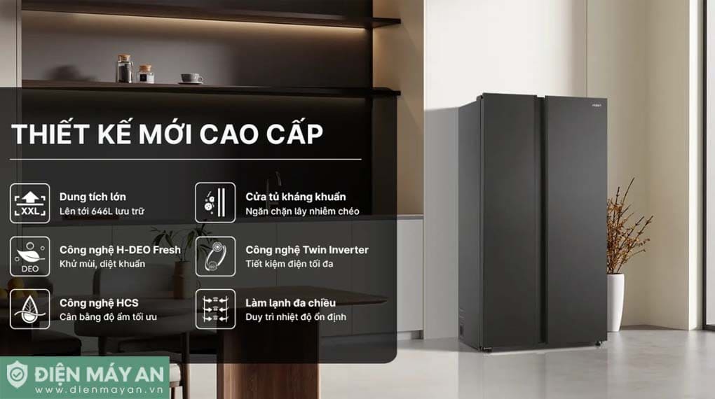Tủ lạnh Aqua Inverter 646 lít Side By Side AQR-S682XA(BL)