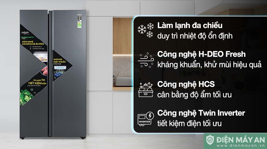 Tủ lạnh Aqua Inverter 646 lít Side By Side AQR-S682XA(SLB)