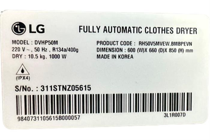 Máy sấy bơm nhiệt LG 10.5 kg DVHP50M