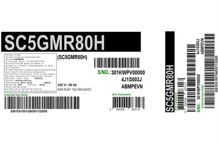 Tủ chăm sóc quần áo thông minh LG Styler Inverter 5 móc SC5GMR80H