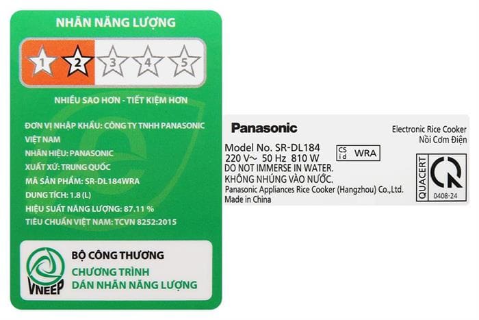 Nồi cơm điện tử 1.8L Panasonic SR-DL184WRA