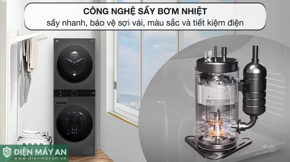 Tháp giặt sấy LG WashTower Inverter giặt 14 kg - sấy 10 kg WT1410NHB