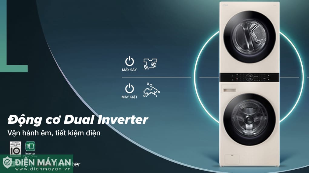 Tháp giặt sấy LG WashTower Inverter giặt 14 kg - sấy 10 kg WT1410NHE