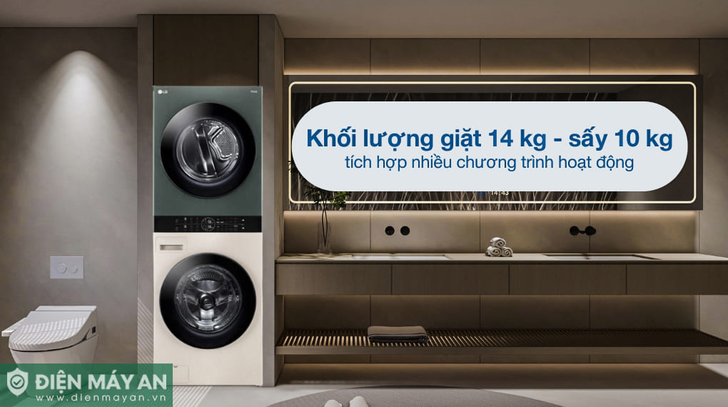 Tháp giặt sấy LG WashTower Inverter giặt 14 kg - sấy 10 kg WT1410NHEG