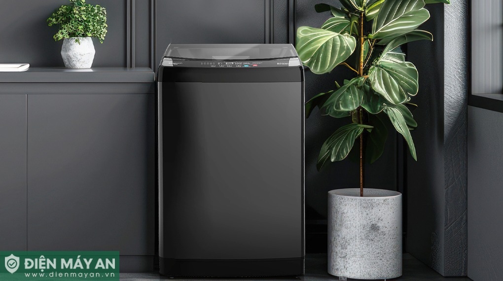 Chiếc máy giặt WT-9NB3 có tông màu đen tinh tế, mang lại cảm giác sang trọng