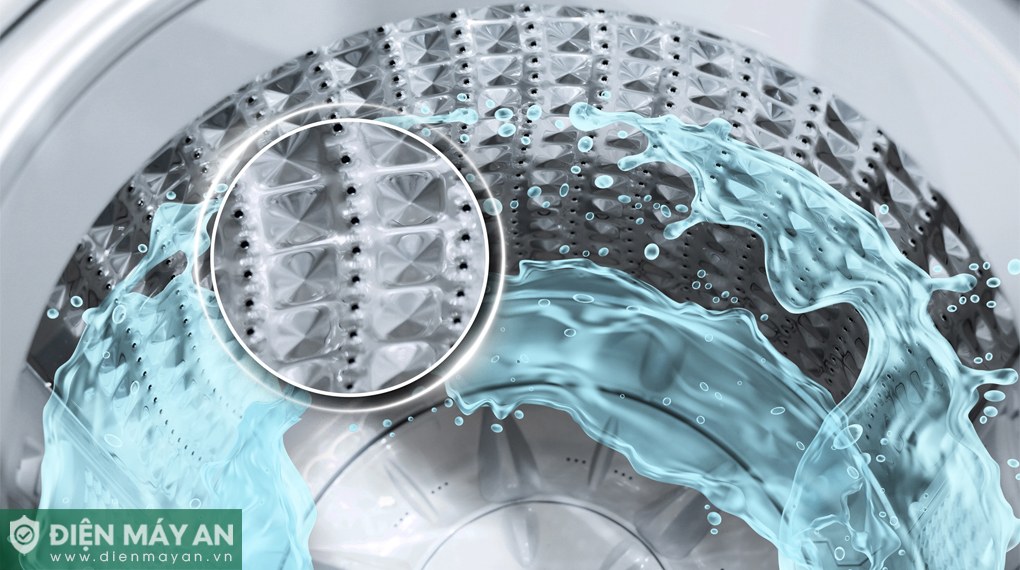 Công nghệ lồng giặt Diamond giúp ngăn vải bị kẹt hoặc hư hỏng trong quá trình giặt