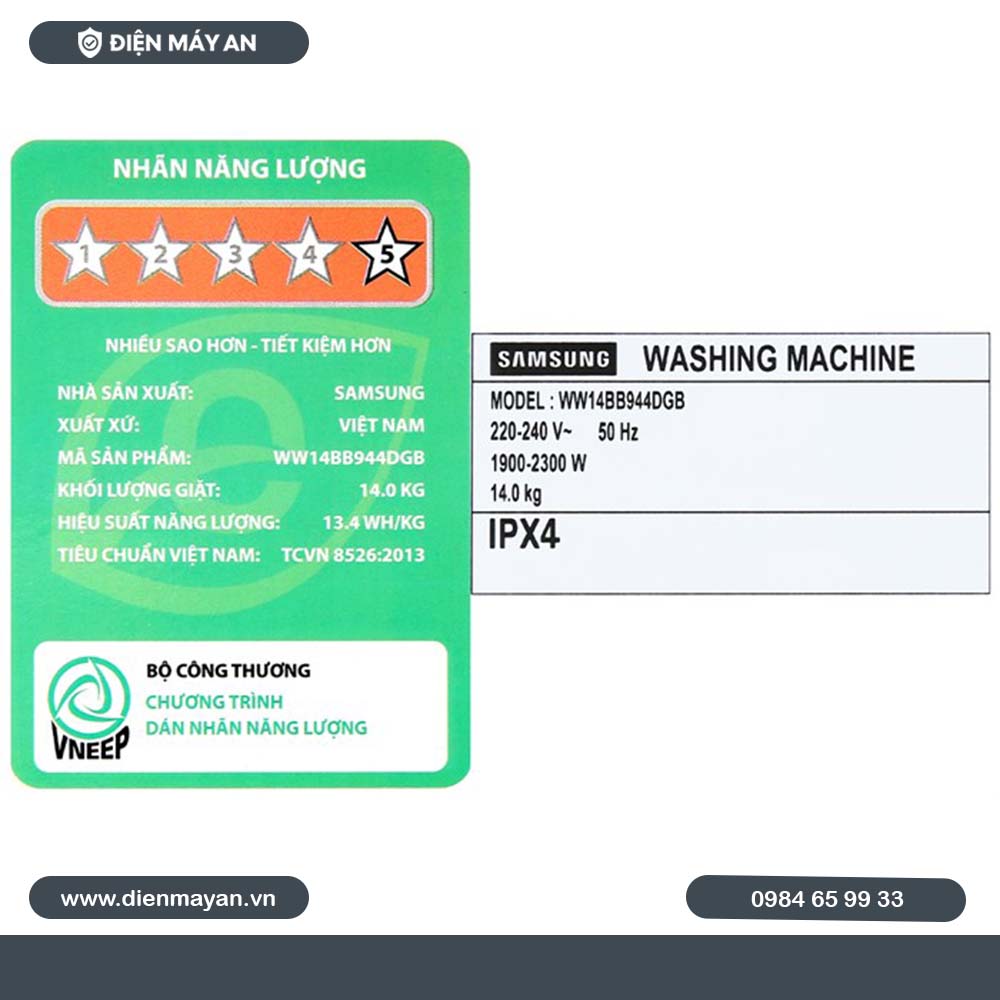 Máy Giặt Samsung Bespoke AI Inverter 14 Kg WW14BB944DGBSV