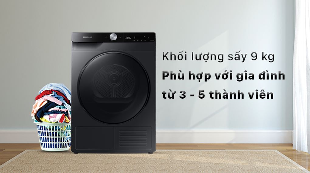 Máy Sấy Bơm Nhiệt Samsung Inverter 9 Kg DV90T7240BB/SV