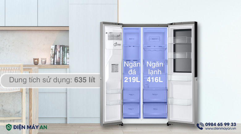 Tủ Lạnh LG Inverter 635 Lít Side By Side InstaView GR-G257SV - ngăn đá và ngăn lạnh