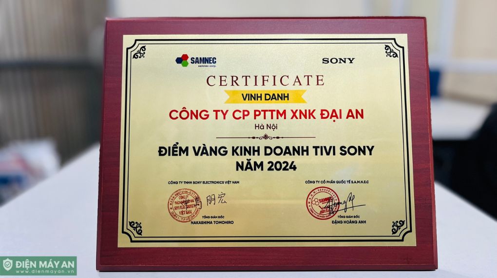 Điện máy Quang Hưng vinh dự nhận danh diệu "ĐIỂM VÀNG KINH DOANH TIVI SONY NĂM 2024" từ Sony Việt Nam & hệ thống phân phối Samnec