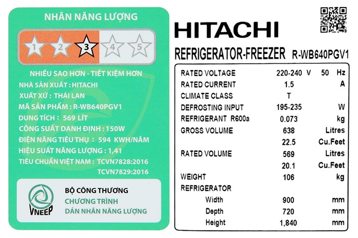 Tủ Lạnh Hitachi Inverter 569 Lít Multidoor R-WB640PGV1 GMG