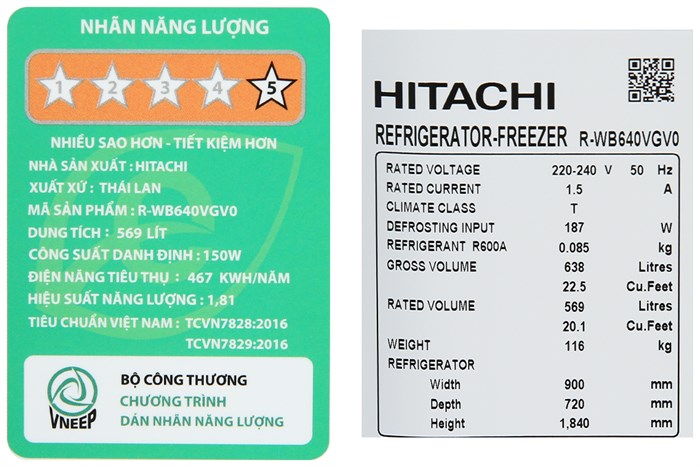 Tủ Lạnh Hitachi Inverter 569 Lít Multidoor R-WB640VGV0 GBK&nbsp;