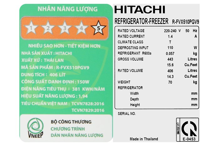Tủ Lạnh Hitachi Inverter 406 Lít R-FVX510PGV9 GBK
