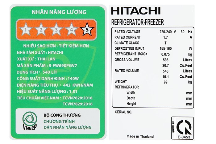 Tủ Lạnh Multi Door Hitachi Inverter 540 Lít R-FW690PGV7 GBK