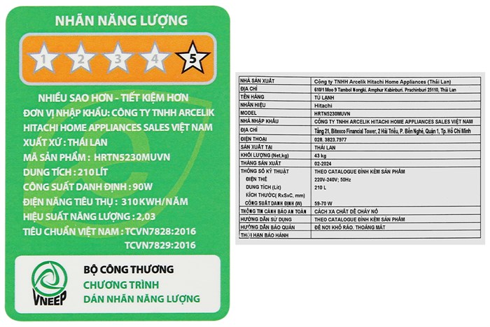 Tủ Lạnh Hitachi Inverter 210 Lít HRTN5230MUVN