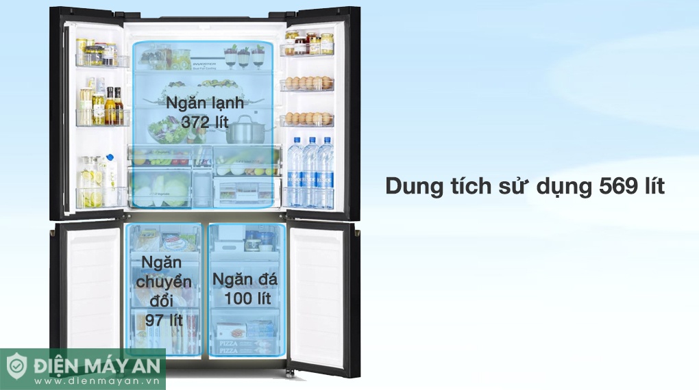 Tủ Lạnh Hitachi Inverter 569 Lít Multidoor R-WB640VGV0 GMG